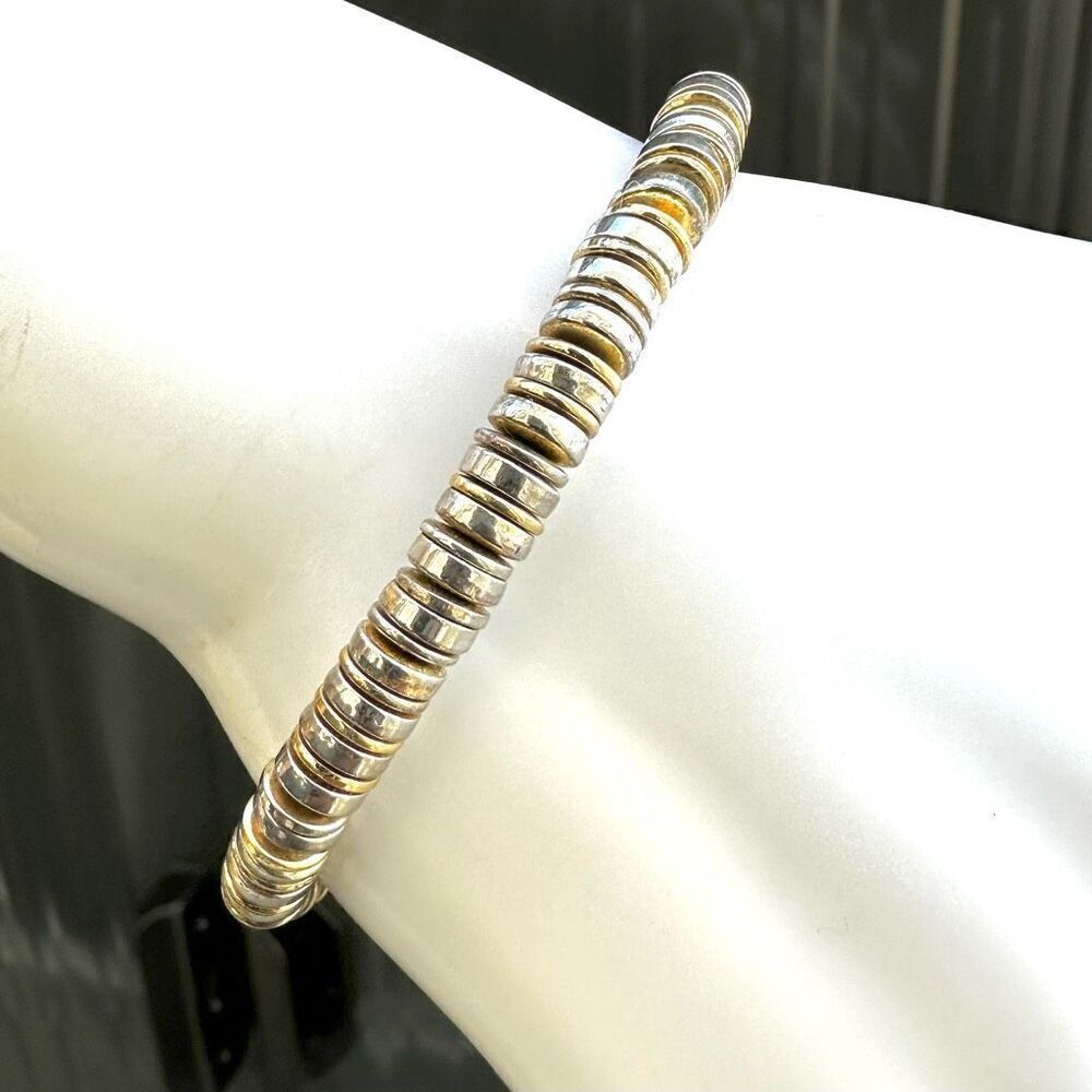 Mixed metal disc stretchy bracelet